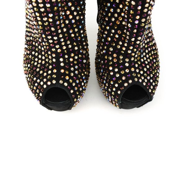GIUSEPPE ZANOTTI: Black Leather & Crystals Booties - Picture 4 of 10